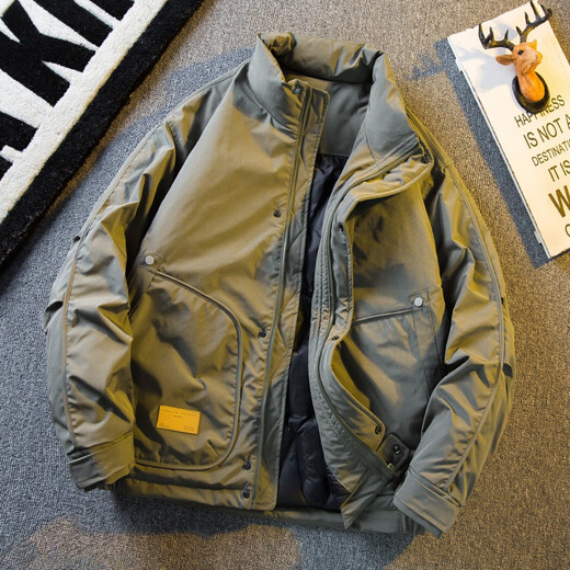 JEEP SPIRIT American retro stand-collar cotton jacket for men, winter high-end and handsome men's warm jacket, cotton-padded jacket, military green, slim fit XL (111-120Jin Jin equals 0.5kg)