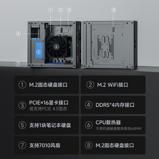 极夜 8700g迷你小主机台式电脑全铝 8600G/7800X3D/9600X/9700X/9900X/9800X3D【DeskMate】华擎X600 皓月银 DeskMate X600准系统（含无线