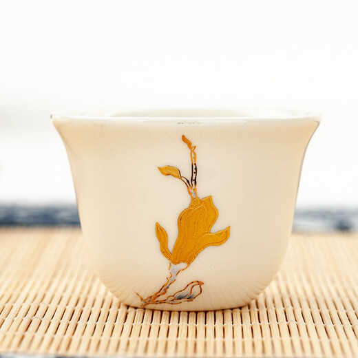 Jinlan Jade Tangshan Bone China 2-inch shot glass mini spirit cup Magnolia wine set 40ml rice wine cup Kung Fu tea cup Magnolia Blossom - Magnolia wine glass 10 pieces