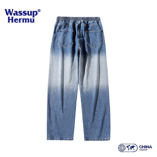 Wassup Hermu Offizielle trendige Jeans Herbst- und Winter American High Street Wide Bein Straight Hosen Lose Gradientenwäsche 5009 Blue L (Empfohlen 110-130jin [Jin entspricht 0,5 kg])