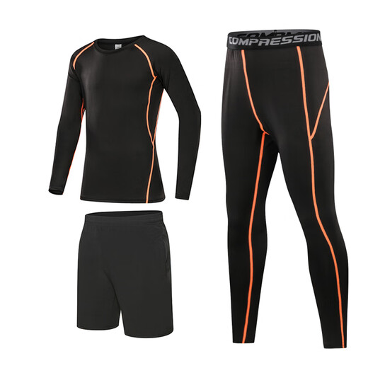 Dika children's tights training clothes quick-drying clothes for boys and girls autumn and winter basketball football base clothes sports fitness clothes set orange line 3-piece set 24 size recommended 120-130 high 50Jin Jin is equal to about 0.5 kg