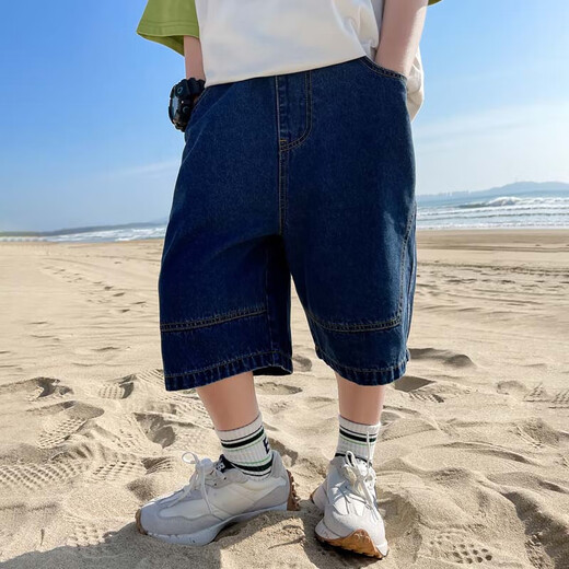 Zuoxi Boys Denim Shorts Pants enfants 2025 Nouveau pantalon d'été à cinq points Couleur de denim foncé 130