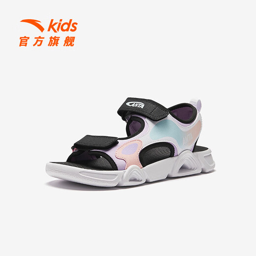 ANTA children's sandals, beach shoes for girls and boys, 2026 summer new style, breathable, comfortable, soft, open-toed students, light fog purple/Anta white/black-1 38