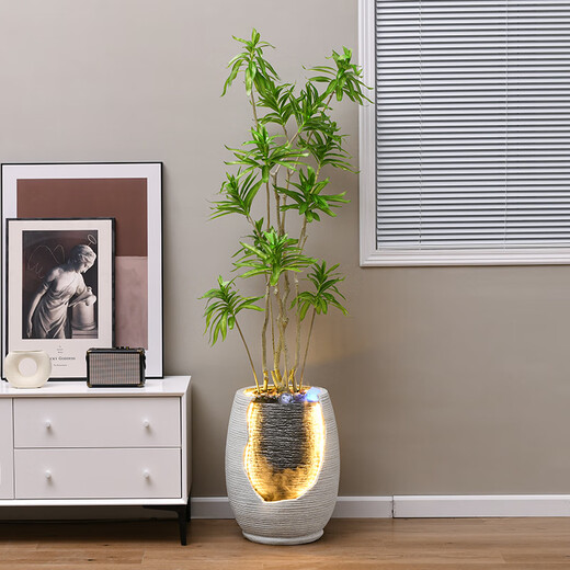 Phty Wohnzimmer bodengesteuertes Ornamente Modernes Licht Luxus High-End Nordic Flowing Water Fountain Ornamente Zirkulationswasserdekoration 9928a Wasser Bonsai + Simulierte grüne Pflanze a