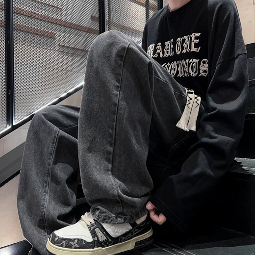 Dingfengbaoluo джинсы мужские весна и осень ретро прямые свободные широкие брюки американские повседневные длинные брюки DFS808 черный серый 2XL