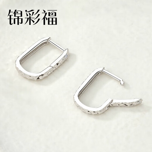 Jincaifu Pt950 platinum earrings for women platinum earrings horseshoe U-shaped car flower earrings earrings for men and women New Year's Valentine's Day gift Platinum starry square style about 2.1g