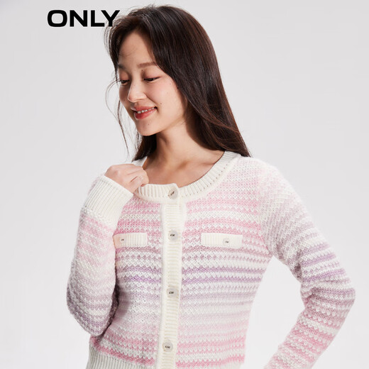 ONLY autumn and winter fashion contrasting striped long sleeve round neck short sweater for women 12343B002 HQ2 rainbow stripes S 160/80A
