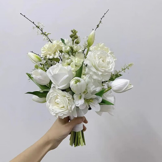 仿真花领证手捧花新娘结婚花束保湿手感假花婚纱摄影婚礼伴娘捧花 碎冰蓝花束