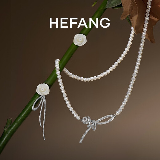 HEFANG He Fang Jewelry Rose Ribbon Necklace Silver Clavicle Chain Light Luxurious and High-end Birthday Gift for Girlfriend Necklace