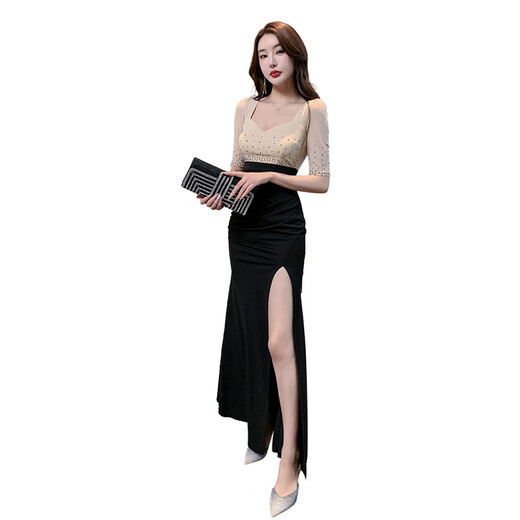 Chuangjingyi wählt sexy V-Ausschnitt-Kleidstudentin Uniform Foot Bad Foot Massage Techniker Anzug Schlanker und schlankes Abendkleid High-End B3883 Schwarz S