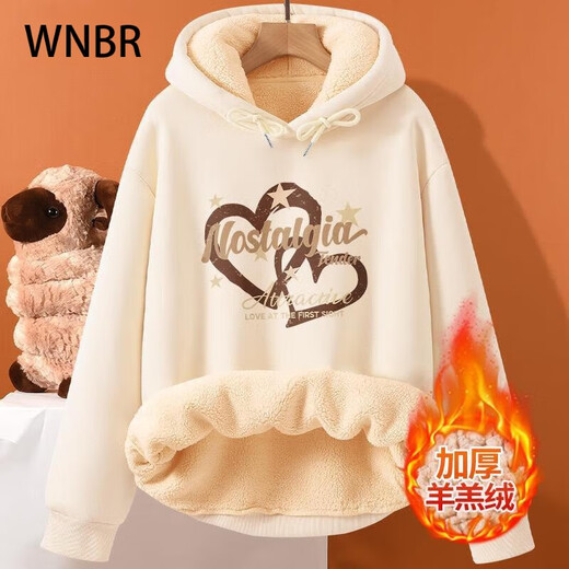WNBR羊羔绒卫衣女2024秋冬新款韩版百搭卡通印花加绒加厚宽松连帽上衣 W681酒红色(希望之光) M建议[80-95斤]