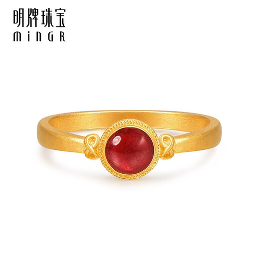 Ming brand jewelry pure gold European style red enamel round muse ring AFM0281 labor cost 550 pure gold ring size 14 about 3.57 grams