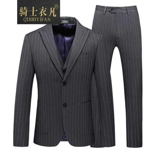 Knight Yifan brand suit suit for men 2021 new trendy striped boutique groom wedding dress fashionable men's business casual suit three-piece formal jacket large size men black L
