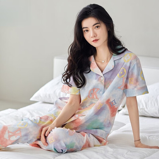 猫人（MiiOW）睡衣女士夏季纯棉开衫短袖长裤薄款甜美夏天全棉家居服套装可外穿 1506粉色 L (建议100-120斤)