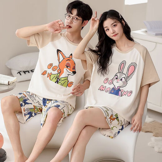 Arctic Velvet (Bejirog) reines Baumwollpajamas im Sommer im Sommer ein Mann und eine Frau kurzärmelige Hose Pullover Cartoon Freizeitkleidung Anzug 686 Paare [reines Baumwoll] 2xl weibliche M+ Männer