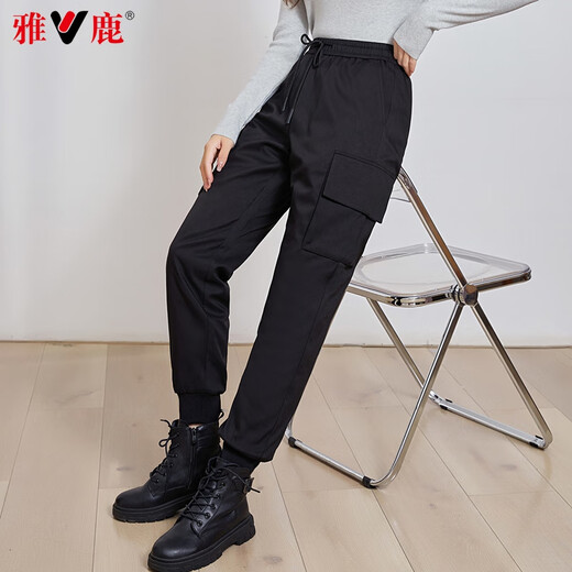 Yalu goose down down pants for women 2025 winter new fashion workwear windproof and warm loose straight casual casual sweatpants black S