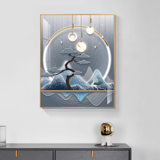 
Shunjixiangli light luxury meter box decoration painting vertical version without punching modern simple restaurant cover switch box hanging painting living room mural JD12046 Fulu moon full 40*50cm (cover 30*40) left push and pull black frame