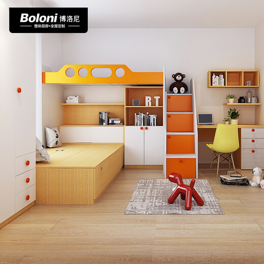 Customized bed, chair, desk, wardrobe and furniture combination for Bologna teenagers' bedroom space. Customized prepayment. Prepayment | Consult for details.