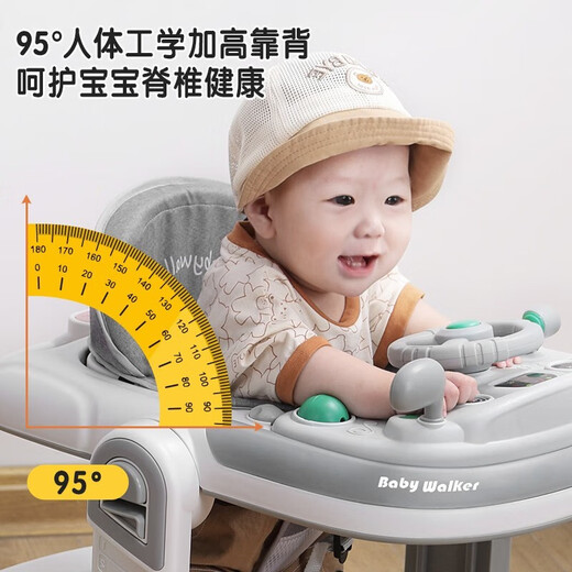 盟石学步车拒绝o型腿婴儿2024款多功能防侧翻宝宝小孩儿童助步手推车 云母灰【学步+助步+推把】旗舰款 7个月以上/可折叠/拒绝O型腿