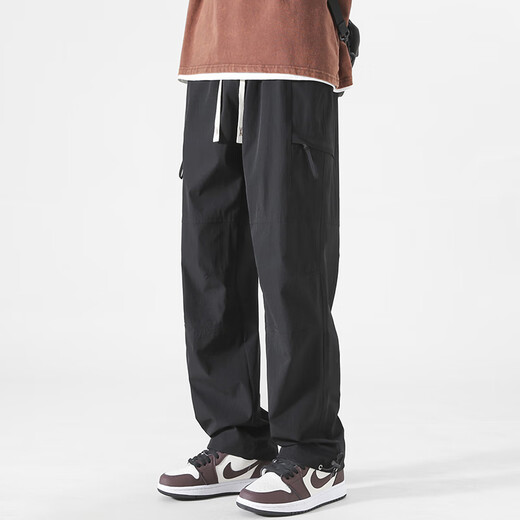 
ROMON work pants men's spring and autumn style American loose straight casual paratrooper pants men's spring and autumn style functional charge pants men's 9221 black M