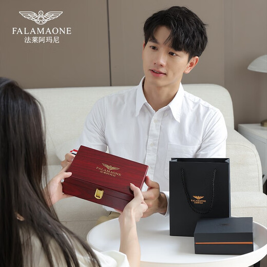 法莱阿玛尼（FALAMAONE）品牌皮带男真皮自动扣腰带牛皮高档裤带生日礼盒送爸爸送男友老公 本命年红腰带/PD832【实木礼盒】 110cm -140cm默认随机（可修剪）