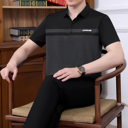Jetlps dad summer ice silk short sleeve suit new middle-aged and elderly sports suit men's summer quick-drying casual clothes thin 846 dark green XXL [recommended 140-160Jin [Jin equals 0.5 kg]]