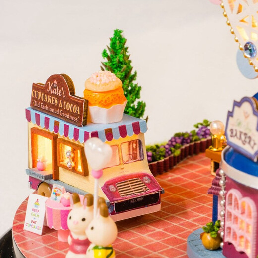 My house DIY handmade music box happiness bar Ferris wheel small house ornaments children's toys boy birthday gift women