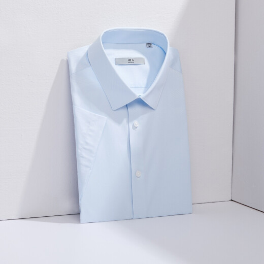 HLA Hailan House short-sleeved formal shirt summer solid color twill simple business short lining HNCBD2Q003A light blue twill (03) 180/108A (44)