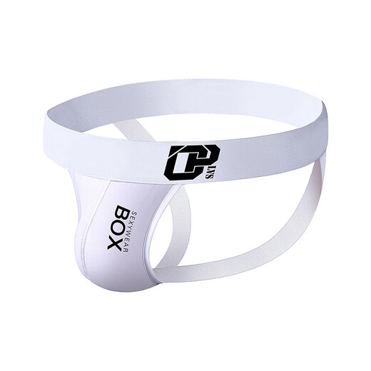 Fashionable and personalized sexy men's sexy underwear men's thong breathable cotton letter belt elastic back hollow double thong underwear white M