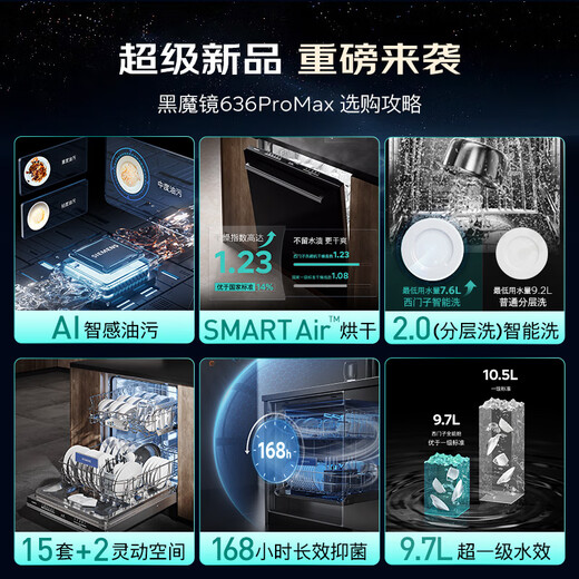 Siemens (SIEMENS) Black Magic Mirror 636ProMax15+2 sets fully upgraded double first-level certification super water-saving and energy-saving AI smart washing 17 sets embedded dishwasher SJ43EB33KC