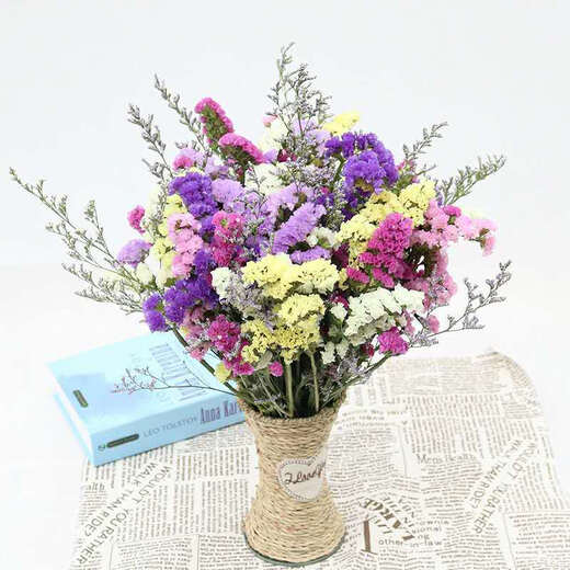 AIMAN Yunnan Flowers Dried Flower Bouquet Forget-Me-Not Lover Grass Combination Starry Gypsophila Living Room Real Flowers Flower Arrangement Home Furnishings Pink + Grass About 30 Pieces Not Included in the Flower Basket
