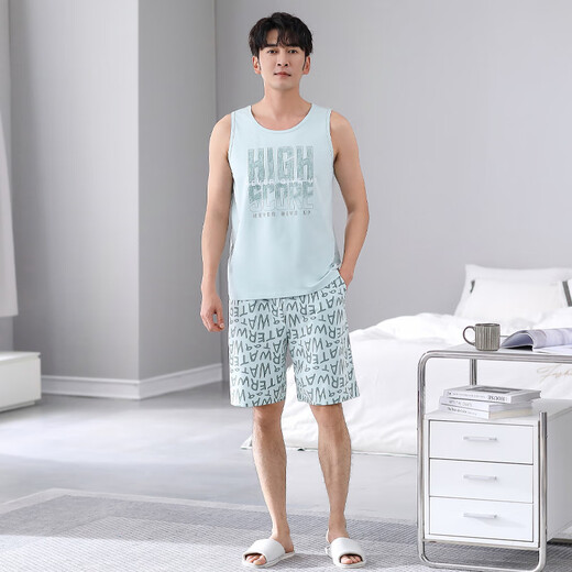 莫代尔睡衣男夏季新款莫代尔无袖背心休闲简约大码爸爸家居服可外穿套装 1049白色 M 100-120斤