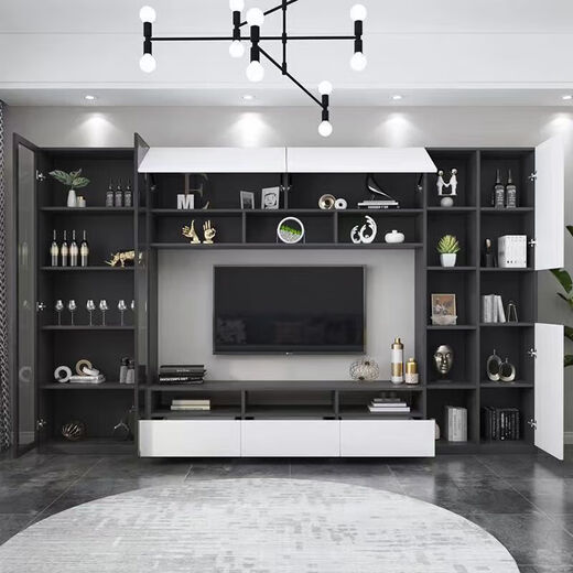 Youershi 2025 Neues TV -Schrank TV -Hintergrund Wall Neue Kombination Set von Hochschrank Wohnzimmer Leicht Luxusweinschrank Bücherregal mit Glas A02 Länge 2575*32/40*200