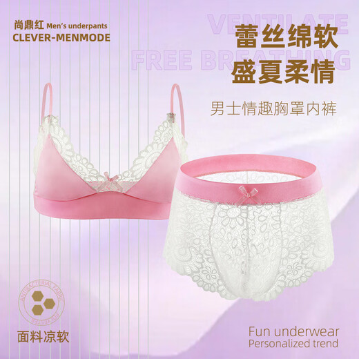 角色扮演情趣内衣男士制服欧美性感伪娘蕾丝男gay同志激情镂空诱惑SM变态男仆装成人情趣内裤丁字裤套装 黑红胸罩套装 S(胸围62-74cm,腰围66-84cm)