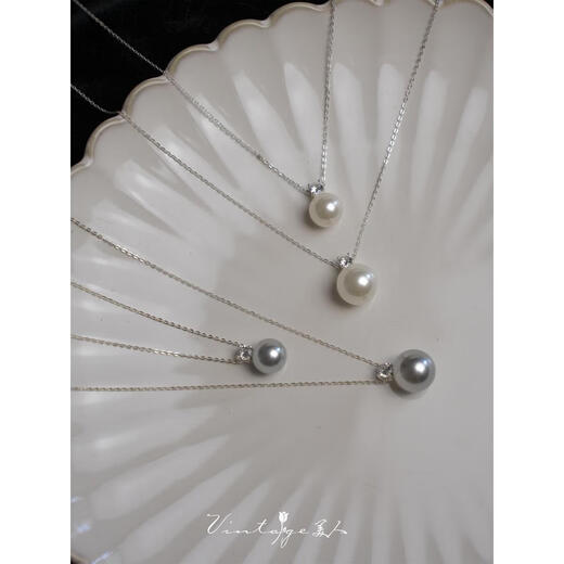 DRJEFUN Princess Swarovski Pearl French Classic Versatile Silver Necklace/Clavicle Chain Women Princess Tahiti 12mm-Necklace