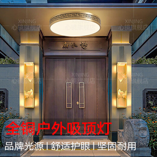 心镜全铜户外吸顶灯别墅大门口灯中式阳台玄关过道防蚊虫进门入户灯 X X3891-600*800/长方形