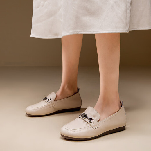 Zapatos de madre de cuero suave de cuero genuino Kanglibi Zapatos individuales de mediana edad y viejos cómodos y no cansados zapatos de cuero de mediana edad y viejos zapatos para mujeres jóvenes y sin deslizamiento de la primavera y otoño 672 zapatos individuales fuera de la orden de compra blanca entrega temprana 35
