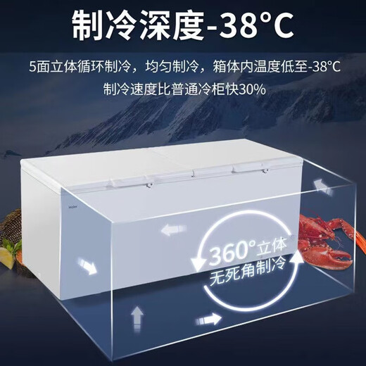 海尔冰柜商用家用大容量300升以上超低温冷冻柜全冷藏保鲜冷冻转换速冻节能卧式大冷柜带锁 茶叶海鲜 -38℃速冻丨PCM钢板内胆丨电子控温丨 829L