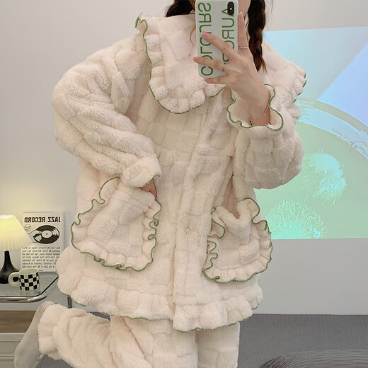 
Catman (MiiOW) Princess Style Pajamas for Women in Winter Plush Doll Collar Coral Velvet Thickened Heat-Reserving Flannel Home Clothing Set Outdoor Wear 6630 L 100-120Jin [Jin equals 0.5 kg]