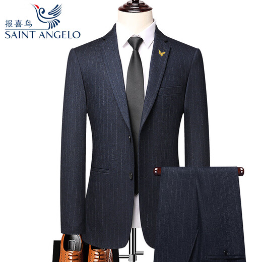 Angel Bird Suit Two-piece Men's Groom Wedding Dress Professional Casual Formal Striped Wool Jacket 8983 Black and Gray Vertical Strips (No Slits) 50 180/52 (Suitable for 1-165 Jin Jin equals 0.5 kg)