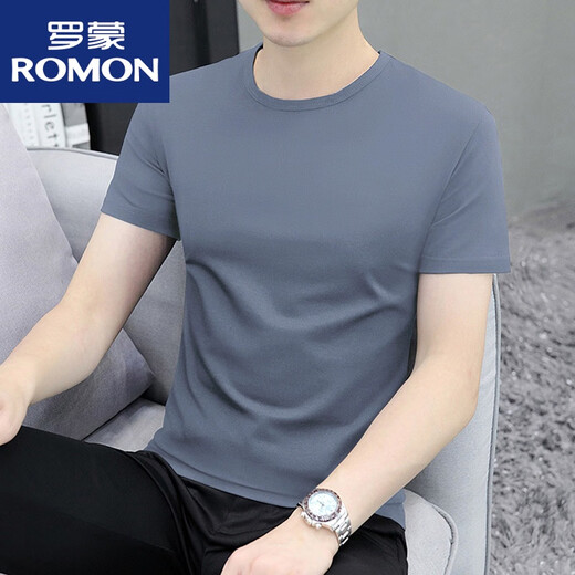 ROMON 32 pieces 200g round neck men's short-sleeved T-shirt 2025 summer new slim fit versatile bottoming shirt top ZY201 white 2XL (145Jin Jin is equal to 0.5kg ~160Jin Jin is equal to 0.5kg)