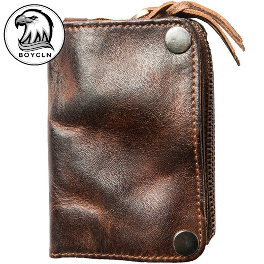 
BOYCLN brand men's genuine leather key bag, large capacity card bag for women, cowhide car remote control key bag waist hanging bag, dark brown