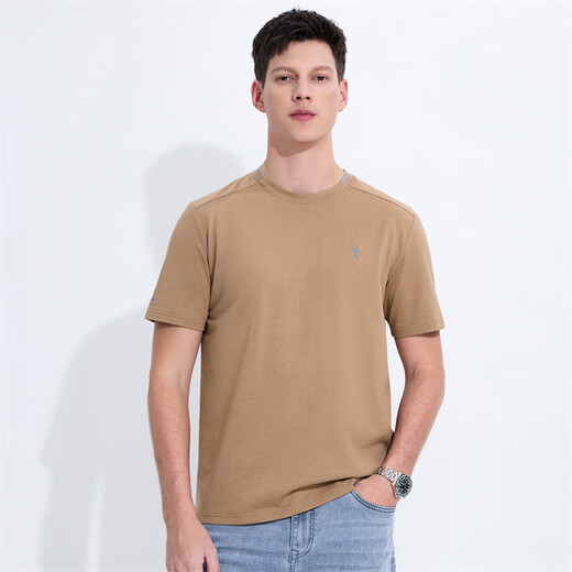 Dancing with Wolves [Long-Long Cotton] Summer Basic Breathable Pure Cotton Skin-Friendly Comfortable Men's Short Sleeve T-Shirt 701 Khaki 185