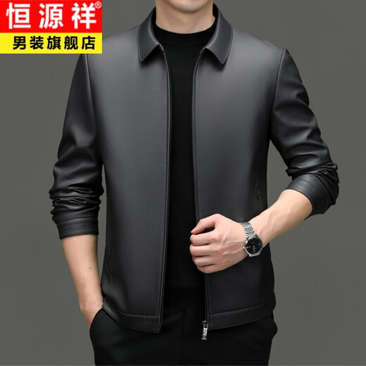 Hengyuanxiang Men's Leather Jacket Autumn and Winter Young and Middle-aged Lapel Matte Soft Leather Men's Motorcycle PU Casual Handsome Leather Jacket Black XL 175