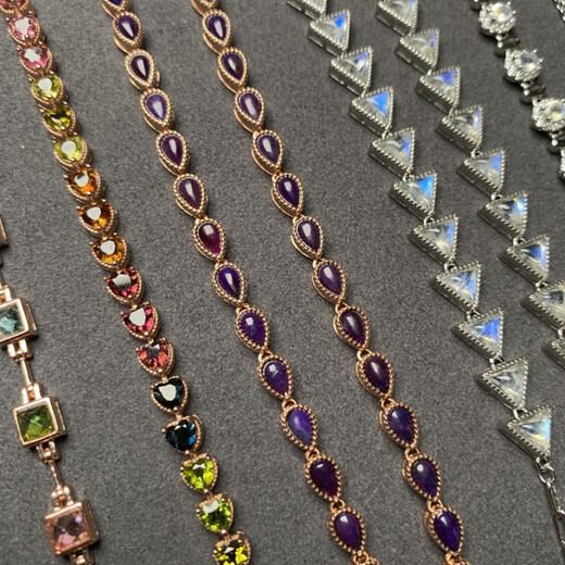 Feiyu Natural Colored Treasure Tourmaline Tanzanite Translucent Blue Moonlight Blue Ruby Emerald Aquamarine S925 Silver Inlaid Bracelet Tanzanite Ring Flower Bracelet