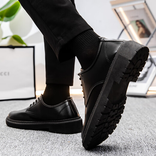 Funino leather shoes men's casual summer business formal wear big head trend British style work workplace interview men's small leather shoes black single layer upgraded comfortable version 42