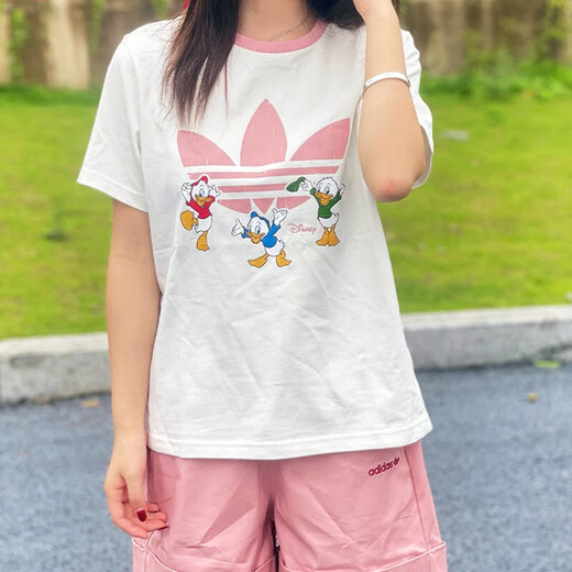 
Adidas 3D short-sleeved T-shirt women's 2025 summer new Disney joint sports casual wear round neck top JP1428 white M