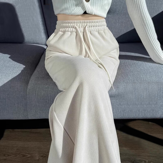 Rote Dragonfly Schmale Version Weitbeinhose für Frauen 2025 Frühlings- und Herbst neue Freizeithosen für Frauen plus Samt Spring Sports Straight Hosen 689# Beige weiße Länge - plus Samt Super Soft Velvet XL