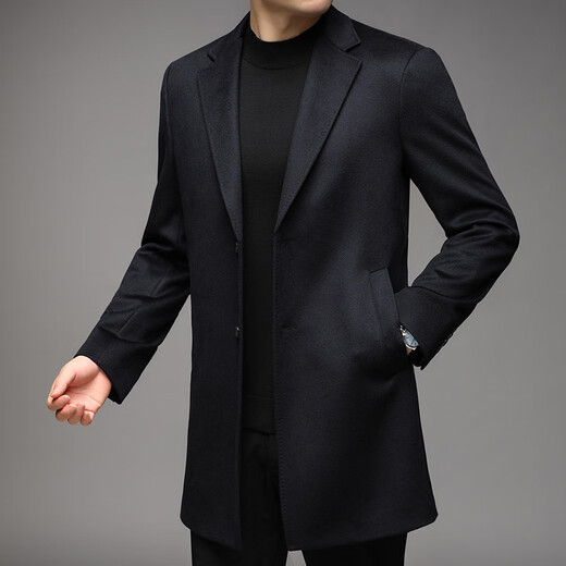 Wirpta high-end brand cashmere woolen coat for men winter new mid-length suit collar business light luxury coat navy blue gift box L L 175