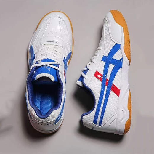 Lauragomu badminton shoes for men and women, non-slip, lightweight, breathable, shock-absorbing and wear-resistant, sports competition table tennis shoes, badminton shoes for men and women, white blue 36